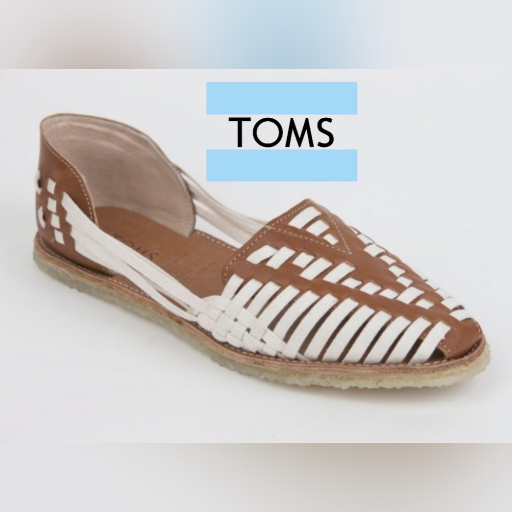NEW TOMS women's huaraches White Cognac Brown genuine leather size 10